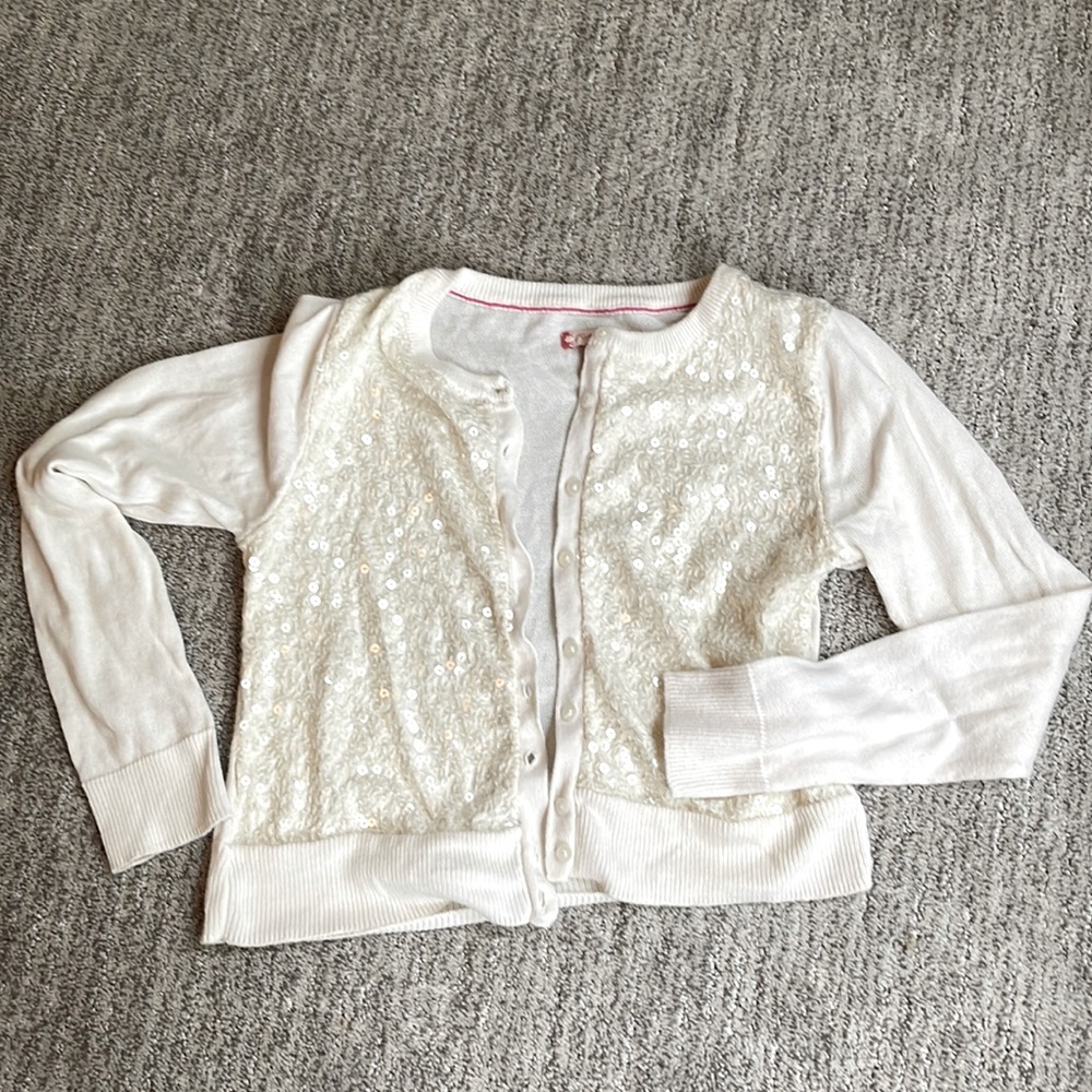 Girls sequin white cardigan sweater from Ruby and Bloom